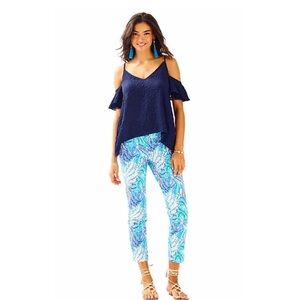 LILLY PULITZER Shana Stretch Crop Pant In Blue Current Fantasea.